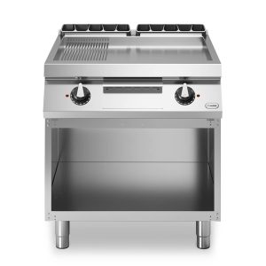 Εστία-πλατό ηλεκτρ. 15kW διπλή 1/3 ραβδωτή 2/3 λεία επιφ. χρωμίου με ανοικτή βάση R90/80FTE/CLR/A ROC900